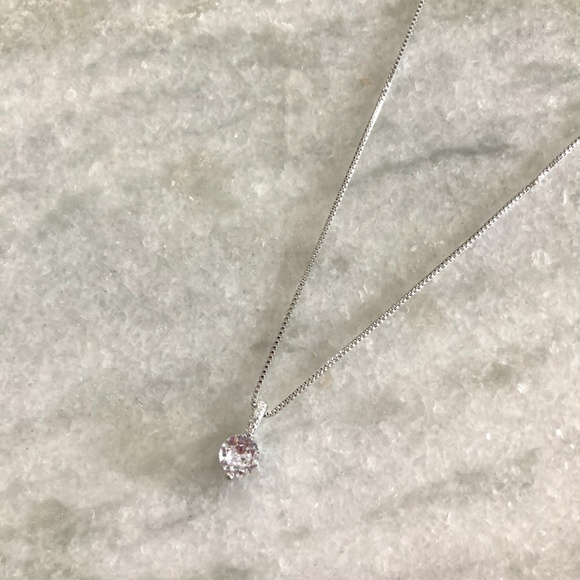 Sterling Silver Drop Bar Round Simulated Diamond Pendant Necklace - Picture 6 of 10